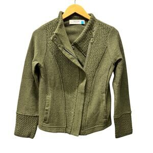 Anthropologie Sparrow Jacket Womens Small Green Moto Boiled Wool Full Zip Boho
